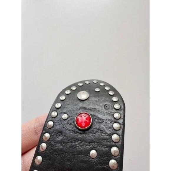 GAP Black Leather Jewel Embossed Studded Card Suit Hip Belt, Size 32/M - Picture 11 of 16